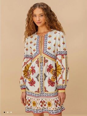 NEW! Farm Rio Off-White Marys Tiles Mini Dress - XXS